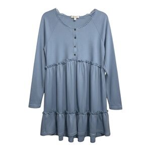 Umgee Dusty Blue Long Sleeve Dress with Ruffles
